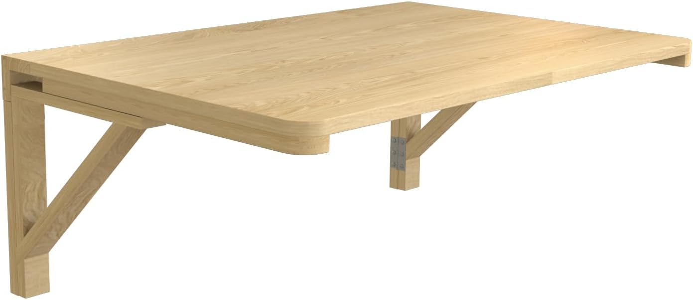 MM MELISEN Fold-Away Wall Table - Natural 31.4x23.6 Inch Wood Table That maximizes Space. Creates Instant Counter Space in Laundry, Kitchen, or Workshop. Ideal for Apartments and dorms