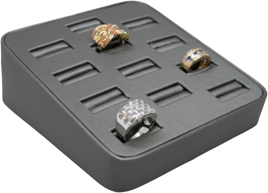 Novel Box 12-Slot Silver Leatherette Rings/Earrings/Cufflinks Holder Tray 5.75x5x2 Inches - Ring Holder Organizer for Selling or Personal Use - Jewelry Display Trays for Special Occasions