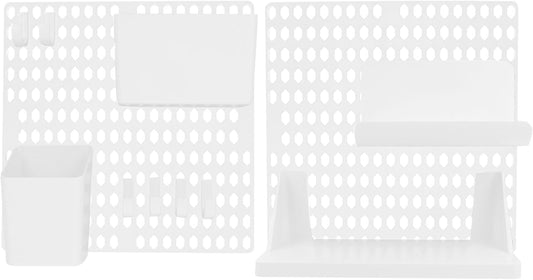 Punch Pegboard Shelf Display Wall Organizer Kit Plastic Lightweight Wall Pegboard Holder with DIY Combinations for Bedroom Bathroom Kitchen Storage Smooth Edges White