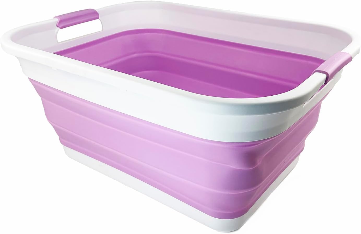 SAMMART 41L (10.8 gallon) Collapsible Plastic Laundry Basket - Foldable Pop Up Storage Container/Organizer - Portable Washing Tub - Space Saving Hamper/Basket (Rectangular, White/Pale Purple)