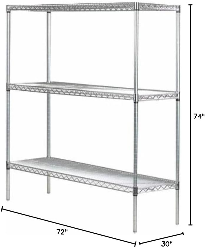 Omega 30" Deep x 72" Wide x 74" High 3 Tier Chrome Starter Shelving Unit