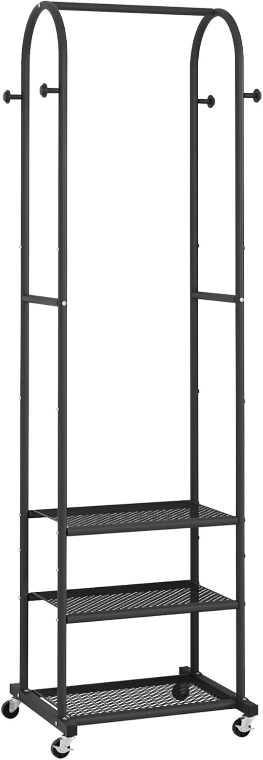 Heavy Duty Clothing Rack with Wheels,Modern Garment Rack with 3 Metal Shelves, 71.8Inches Display Rack for Hanging Clothes, Hanging Rod for Small Space,Black