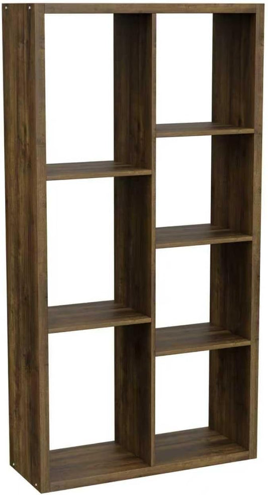 Cube Storage Organizer Bookcase, Decorative 11 inch Open Back Cubical Shelf with Thickened Border, Display Bookshelf for Living Room, Home Office, Sturdy Room (Brown, 7 Cube)