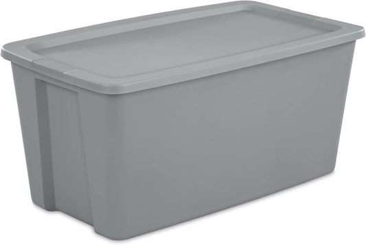 50 Gallon Tote, Extra-Large Plastic Storage Bin with Snap-on Lid, Gray