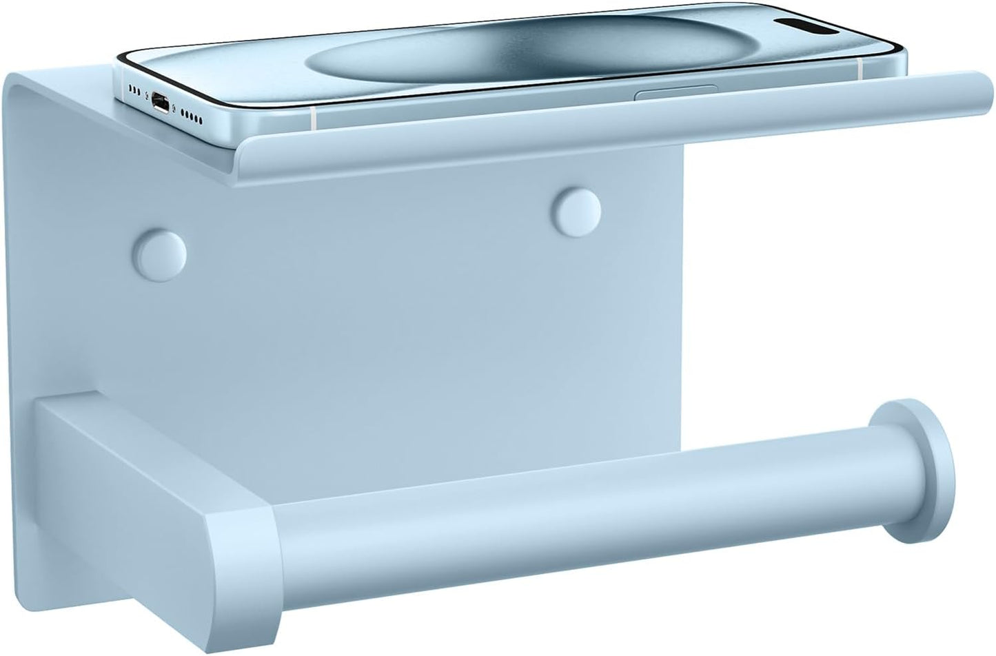 Tindbea Toilet Paper Holder with Phone Shelf, Adhesive or Screw Wall Mount Toilet Tissue Roll Holder, Rustproof & Multifunctional Stainless Steel Bathroom Storage Dispenser (Sky Blue)