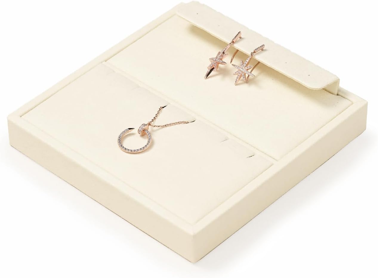 Oirlv Microfiber Jewelry Display Storage Tray Pendant Stud Earrings Tray Organizer Necklace Stud Earrings Jewelry Plate Necklace Holder(Beige)