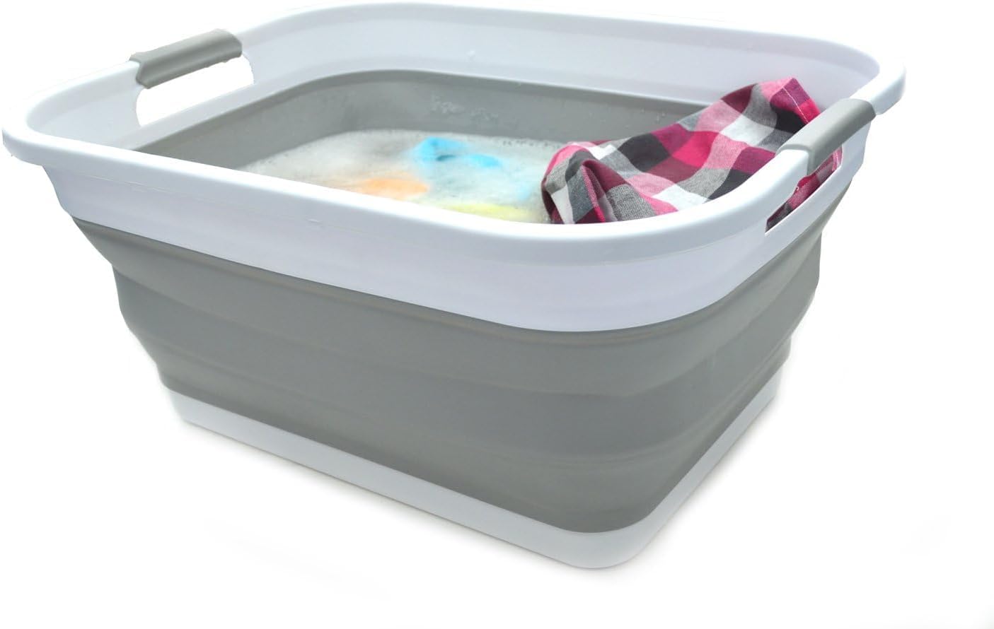 SAMMART 41L (10.8 gallon) Collapsible Plastic Laundry Basket-Foldable Pop Up Storage Container/Organizer-Portable Washing Tub-Space Saving Hamper, Water capacity: 32L (8.4 gallon) (Rectangular, Grey)