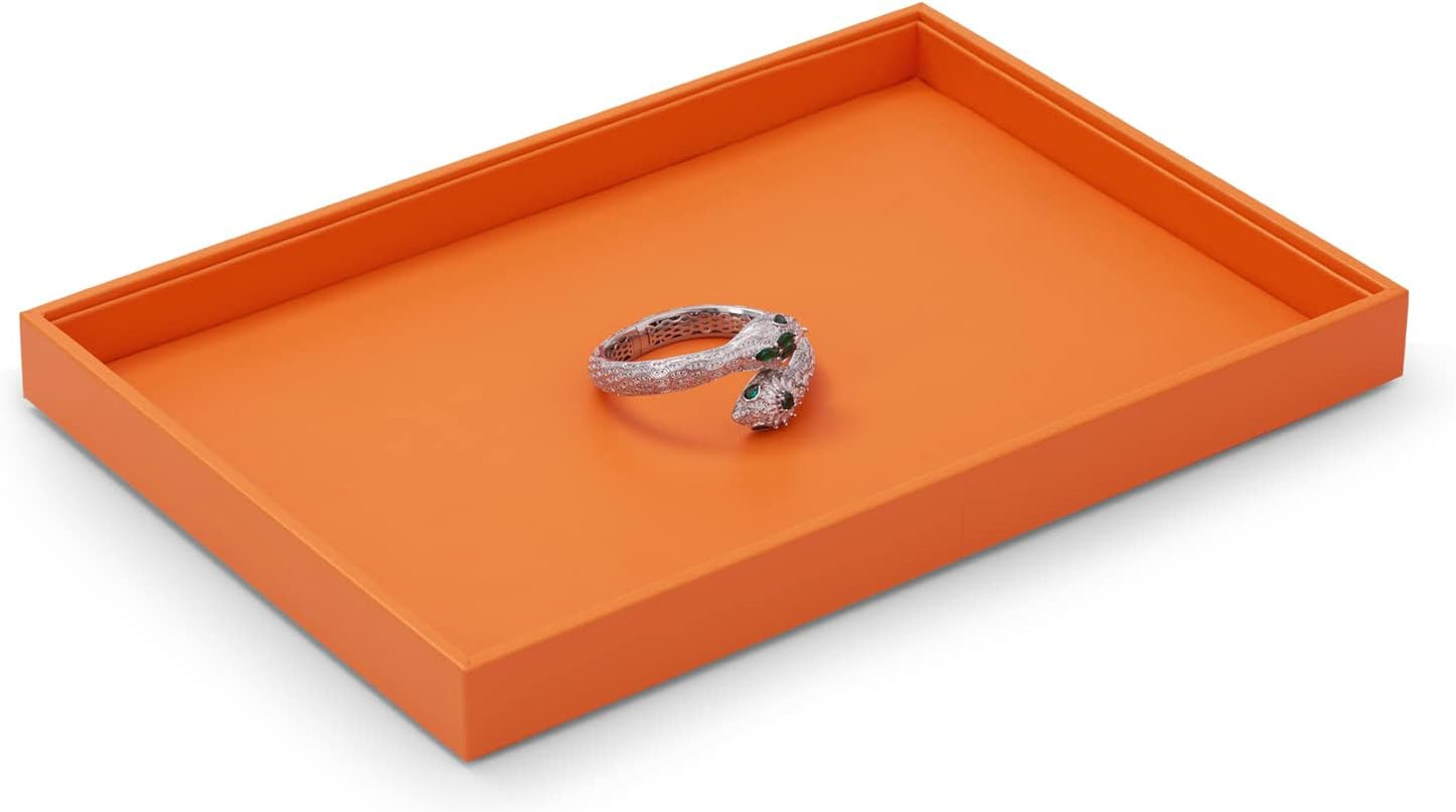 Oirlv Luxury Orange Leather Jewelry Tray Stackable Flat Jewelry Drawer Organizer Earrings Rings Bracelets Storage
