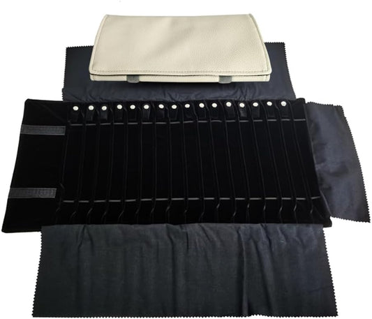 Portable Jewelry Roll Untangled Secure Necklace Travel Storage Bag Displays Holder 16 Chain (Gray PU and Black Velvet)