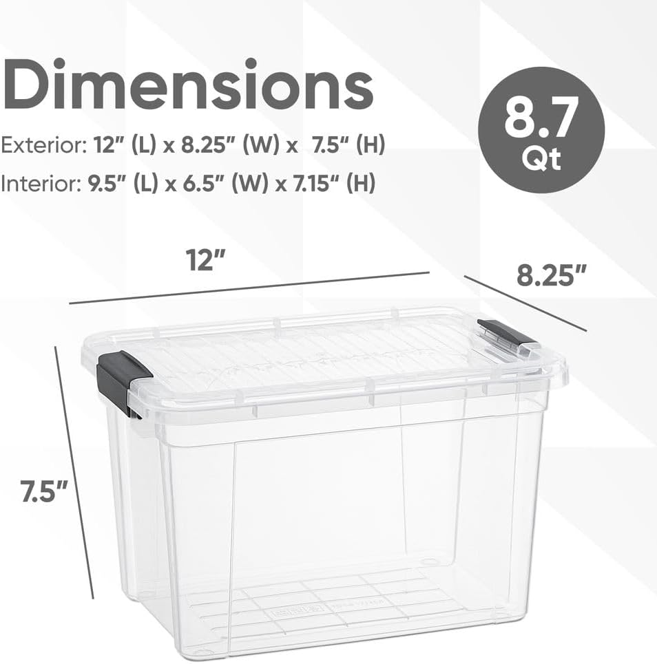 Superio Clear Storage Boxes with Lids, 8.75 Quart Plastic Container Bins for Organizing, Stackable Crates, BPA Free, Non Toxic, Odor Free, Organizers for Home, Office and Dorm, 6 Pack