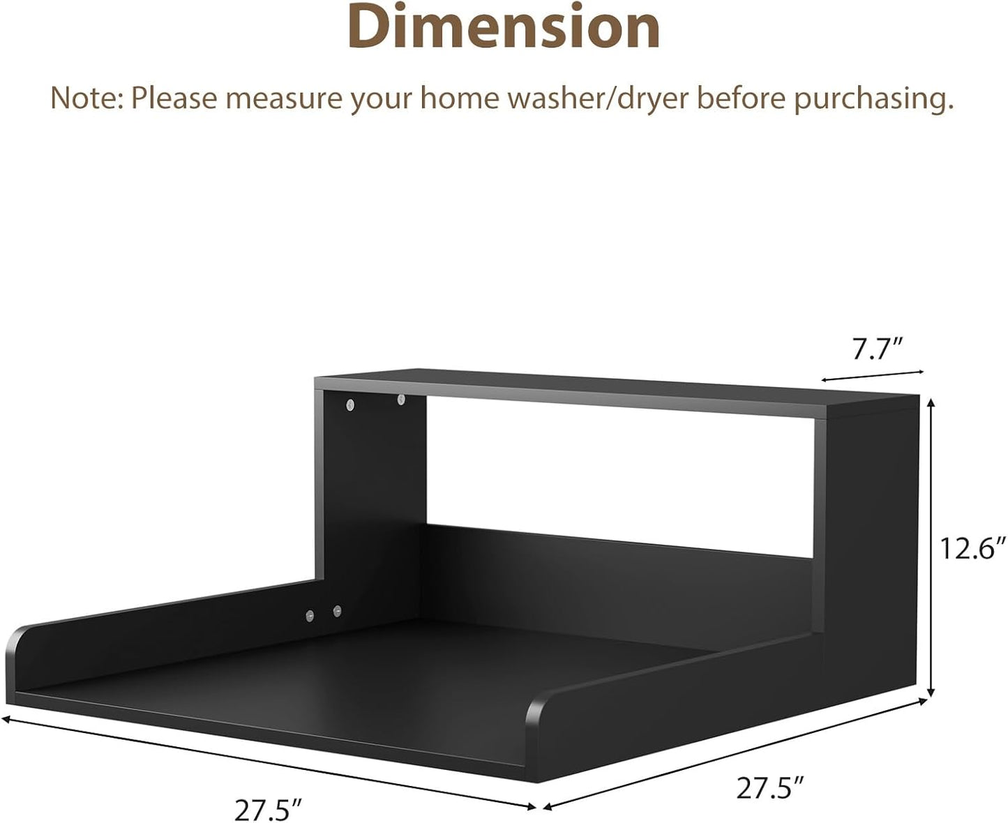 Washer Dryer Countertop with Shelf, 27.5" D x 27.5" W x 12.6" H, Sturdy Wood Frame, Countertop for Washer and Dryer, Non-Slip Pads & Edge Rails, Laundry Room Storage(Black)