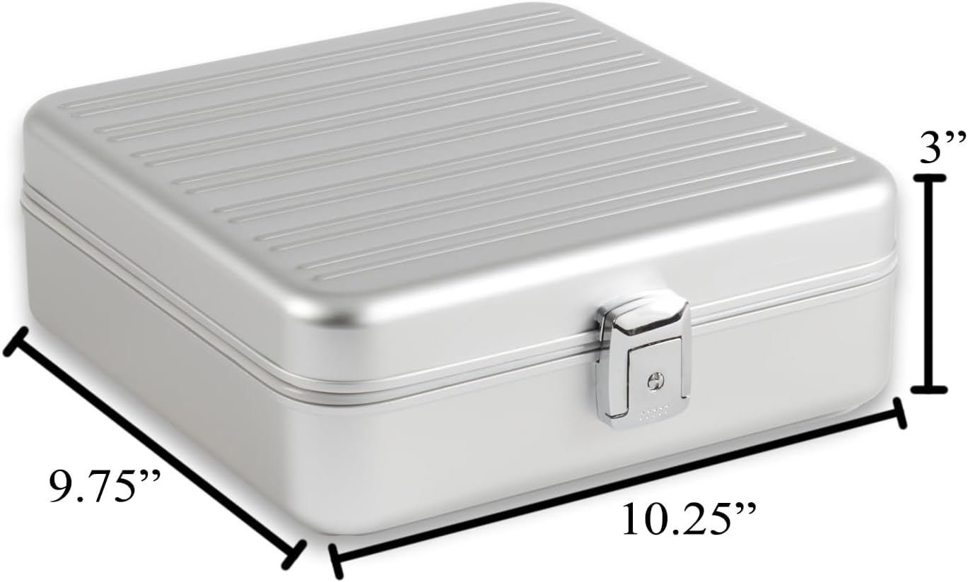Bey-Berk Personalized Prague Aluminum 9-Slot Watch Case (Silver), Locking Travel Metal Watch Box with Quilted Interior, 9.75" x 3" x 10.25"
