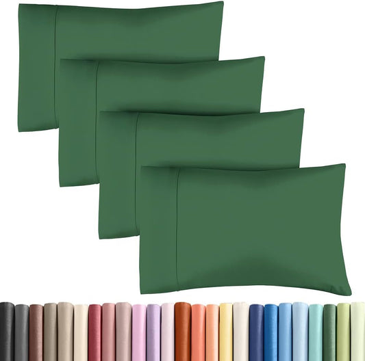 King Pillow Cases - 4 Pack - Super Soft Pillowcase Covers - Envelope Enclosure - Hotel Quality Pillow Protectors - Wrinkle Free, Shrink & Stain Resistant - Machine Washable - 20" x 40" (Emerald Green)