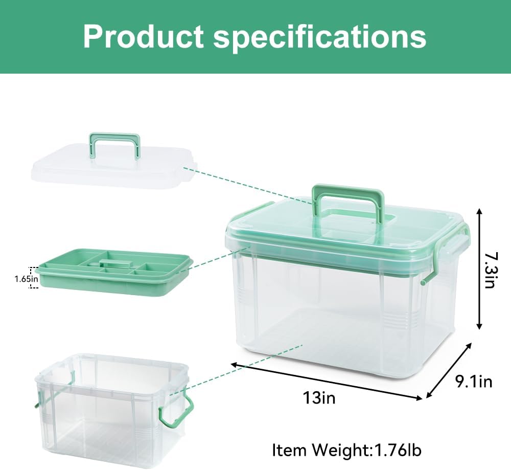 DOUKE 15qt Clear Medicine Organizer Storage Box with Handle, Plastic Empty First Aid Box with Tray, Multipurpose Medical Storage Container, Medication Organizer Chest for Home, Baby, Elderly, Dorm