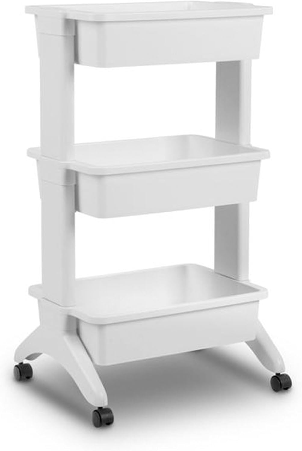 Sterilite 3 Tier Utility Cart Portable Storage Open Bin Organizer with 360 Degree Smooth Rolling Caster Wheels, Supports 10 lb Per Tier, White, 9-Pack