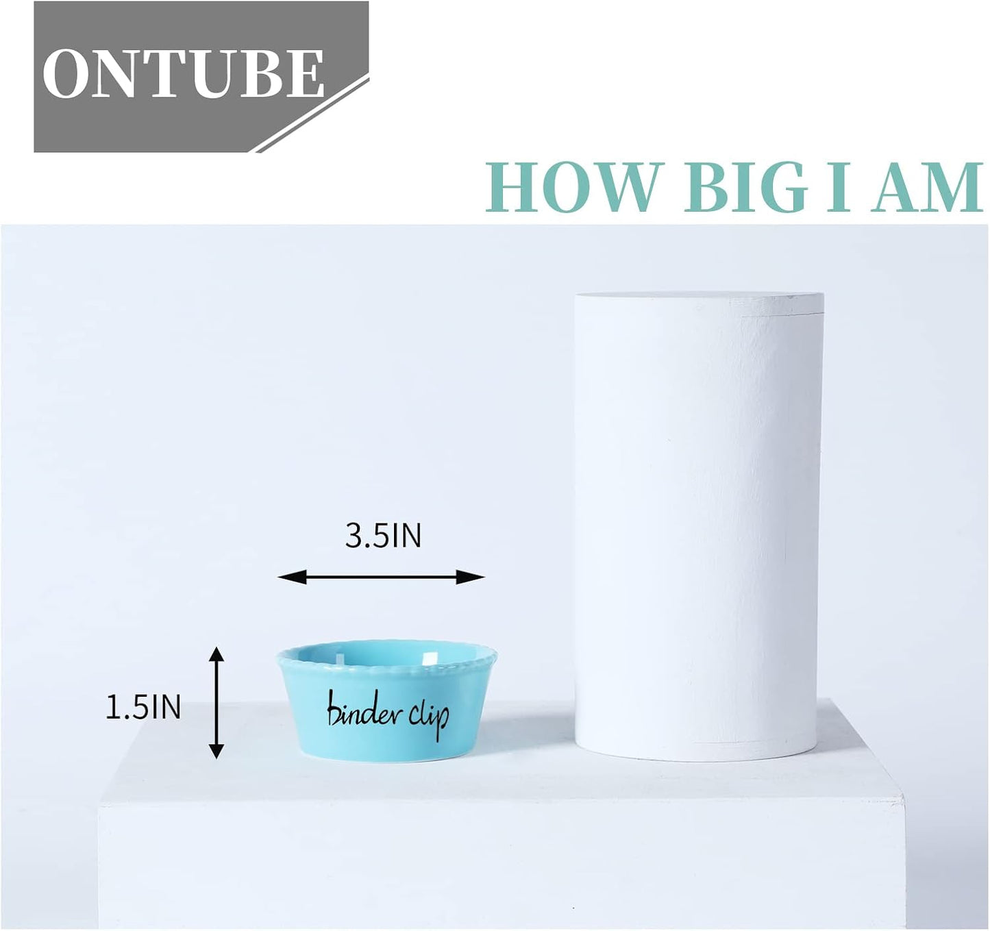ONTUBE Ceramic Paper Clip Holder and Binder Clip Holder Set (Turquoise)
