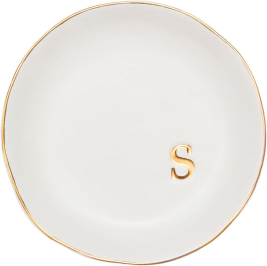 COLLECTIVE HOME - Ceramic Jewelry Tray, Decorative Trinket Dish for Rings Earrings Necklaces Bracelet Watch Keys, Birthday Mother's Day Christmas Gift for Women, 4.75", White Surface (S)