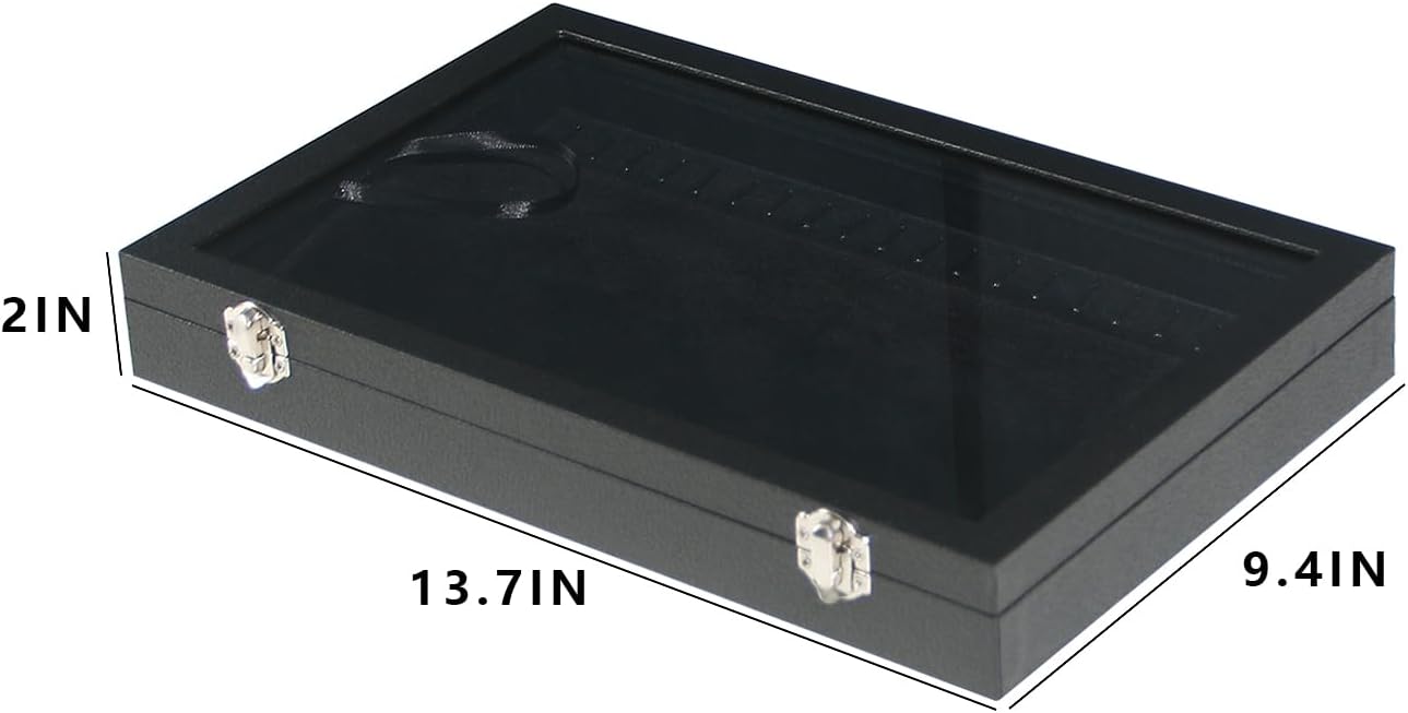 Coward 20 Hooks Necklace Organizer Jewelry Box, Dustproof Necklace Display Holder Case, Black Velvet Necklace Display Tray Case with Transparent Glass Lid for Home Use or Store Selling Show