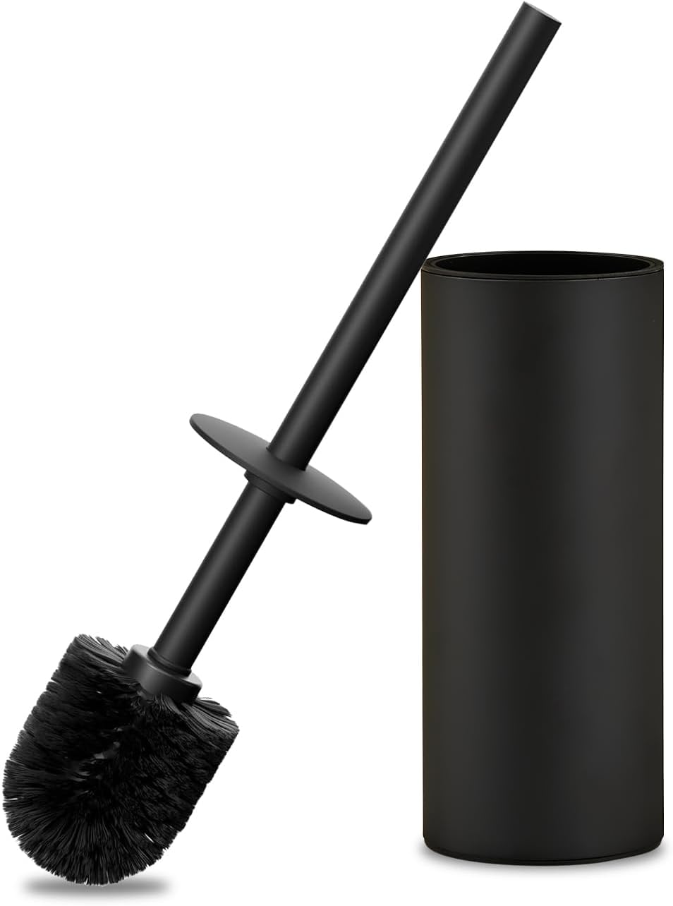 304 Stainless Steel Toilet Bowl Brush and Holder Set, Circular Floor Toilet Brush Holder, Long Handle, Bathroom Heavy-Duty Cleaner, High-End Cylinder Wall，2 Brush Head (Black) YIGUANXIN