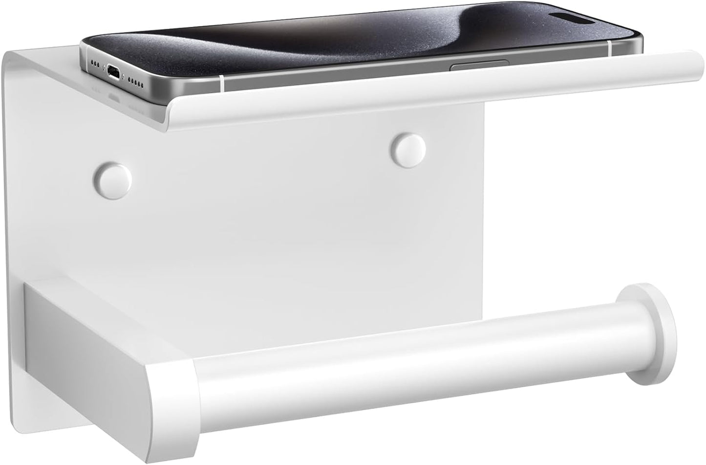 Tindbea Toilet Paper Holder with Phone Shelf, Adhesive or Screw Wall Mount Toilet Tissue Roll Holder, Rustproof & Multifunctional Stainless Steel Bathroom Storage Dispenser (White)