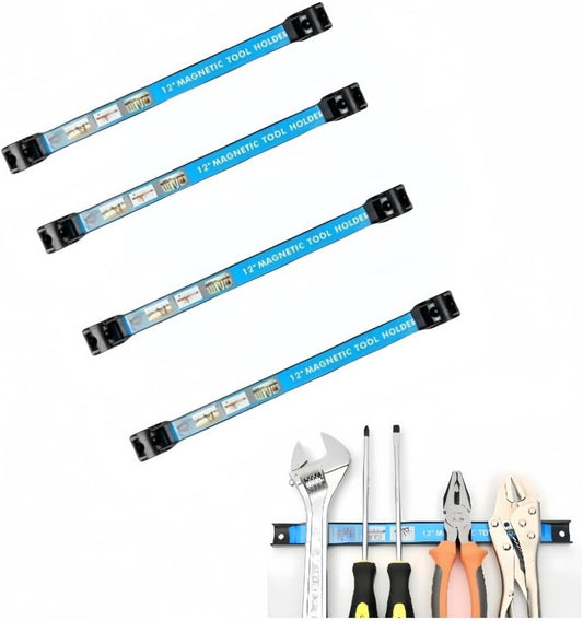 12" Magnetic Tool Holder Strip 4 Pack，Used for storing garage tools, kitchen utensils， and iron products. Storage Arrangement Organizer， Easy To Install in Workshop, Mounting Screws Included.