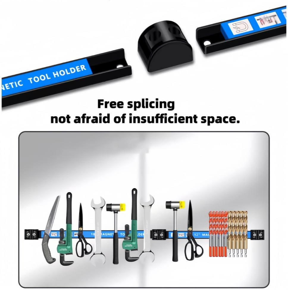 12" Magnetic Tool Holder Strip 4 Pack，Used for storing garage tools, kitchen utensils， and iron products. Storage Arrangement Organizer， Easy To Install in Workshop, Mounting Screws Included.