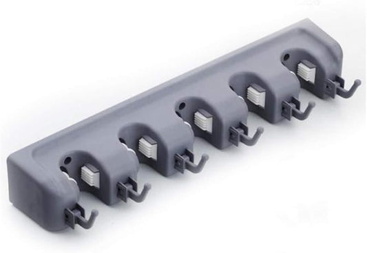 16 Inch Broom Holder Wall Mount with 6 Hooks, ABS Plastic Mop and Tool Organizer Rack for Garage Kitchen Laundry Room