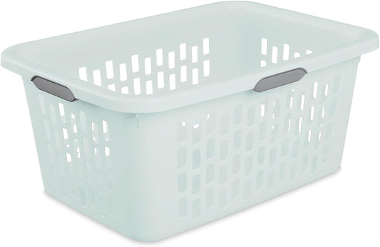Sterilite Laundry Basket, Plastic Clothes Hamper, Large Rectangle Bin with Comfort Grip Handles and Reinforced Rim, 2 Bushel Capacity, Mint, 24 Pack