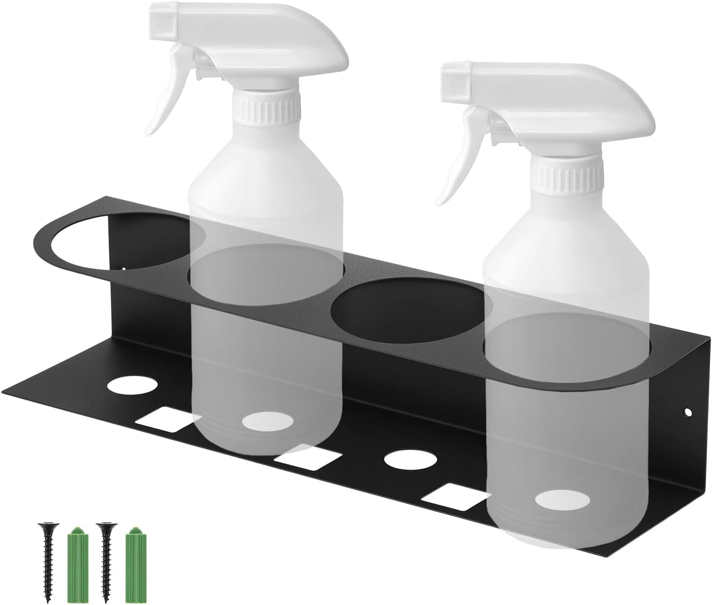 QWORK 4-Spray Bottle Holder Organizer, Wall Mount Aerosol Can Storage Rack for Garage & Workspace, Powder Coated Steel, Black,