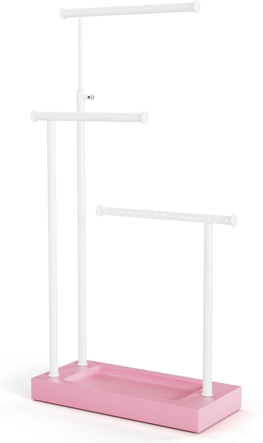 SRIWATANA Jewelry Organizer Stand, Extra Tall Necklace Holder Jewelry Holder, Gift Idea (Pink & White)
