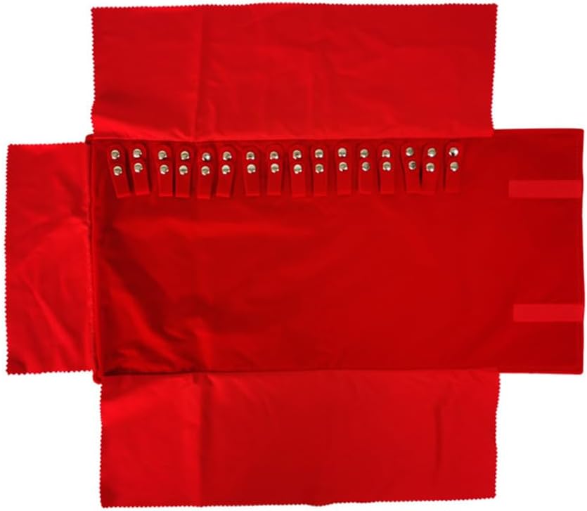 Premium Jewelry Roll Organizer for 16 Necklaces 55cm x 29cm Metal Snap & Velcro Closure - Ideal for Travel and Storage (Red)