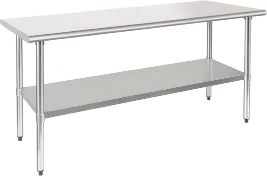 HARDURA Stainless Steel Table 30X72 Inches with Undershelf and Galvanized Legs NSF Heavy Duty Commercial Metel Table for Food Prep