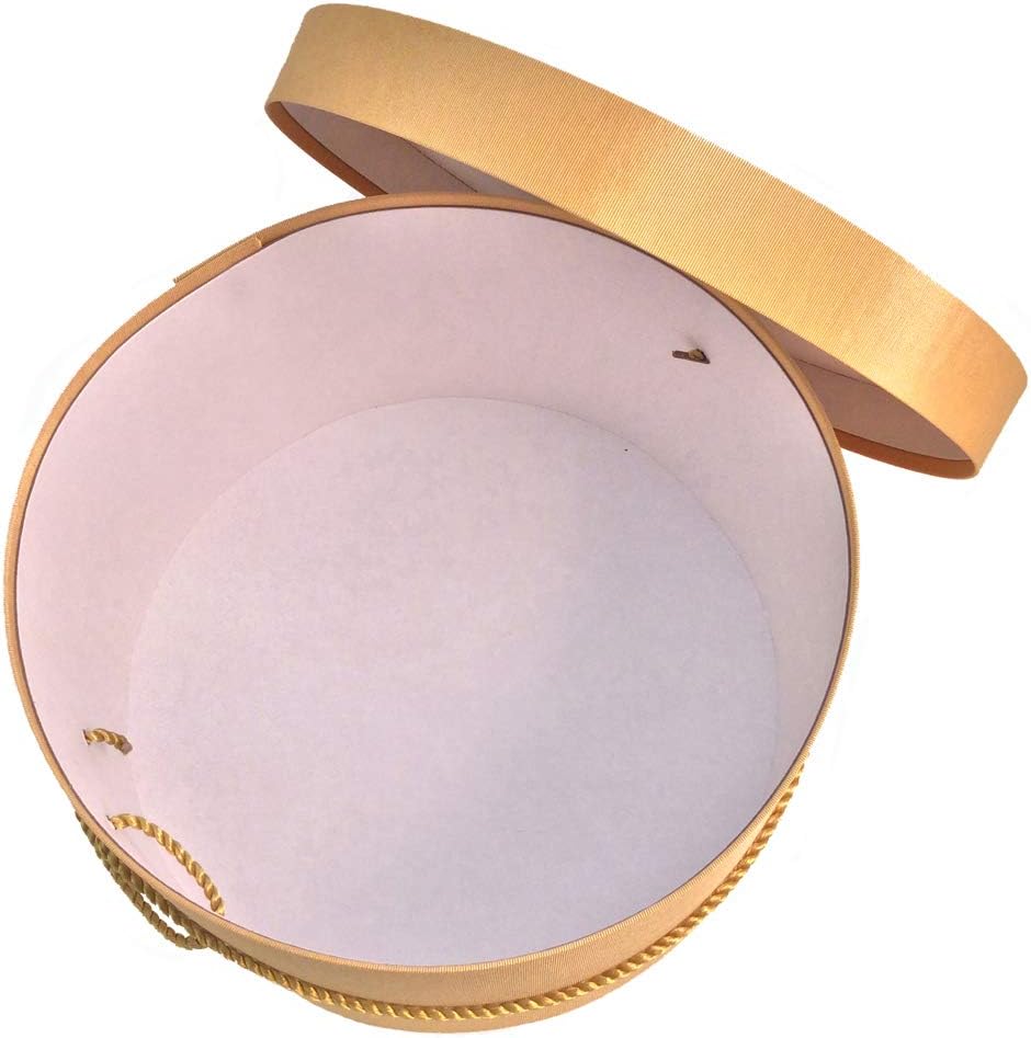 Sarah's Hat Boxes Classic Gold Hat Box – 21.5" x 11.5" (Dia. x Ht.) Handmade in USA – Odorless Non-Toxic Adhesive, Cording Handle – Premium Storage for Hats & Accessories