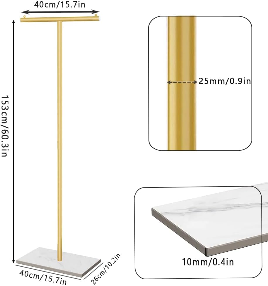 T-Shaped Metal Rack Stand,Modern Clothes Rack With Rock Slab Base,60.3 Inch Freestanding Clothing Rack Stand,Suitable For Boutiques, Entryway, Bedroom, Living Room, (Golden Yellow,60.3 Inch)