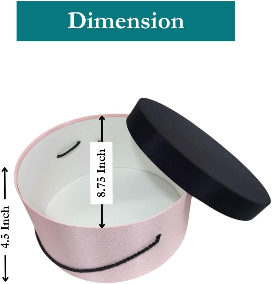 Sarah's Hat Boxes Classic Pink/Black Hat Box – 8.75" x 4.5" (Dia. x Ht.) Handmade in USA – Odorless Non-Toxic Adhesive, Cording Handle – Premium Storage for Hats & Accessories
