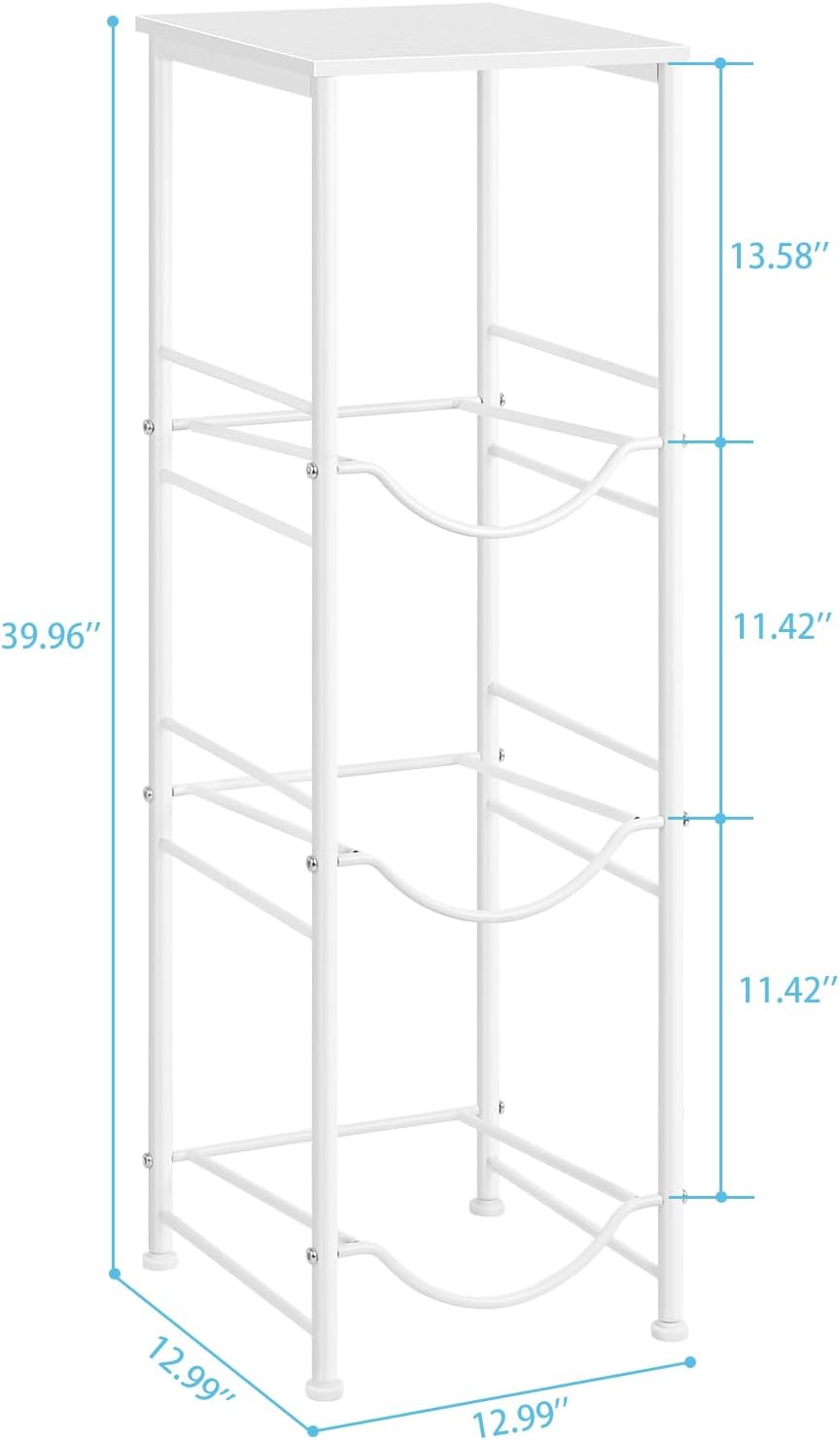 OYEAL 5 Gallon Water Bottle Jug Holder 3-Tier Water Bottle Holder Organizer with Top Shelf, Heavy Duty Water Dispenser Stand Rack for Kitchen Living Room Office, White