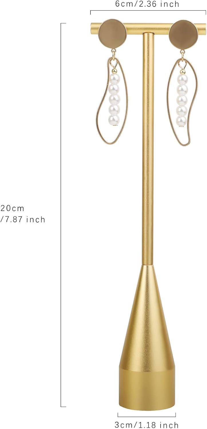 GemeShou Gold Earring Display Stand for selling, Stable Jewelry Earring Holder, Metal ear hanger photography props【Gold-Cone Base Height 7.9"】