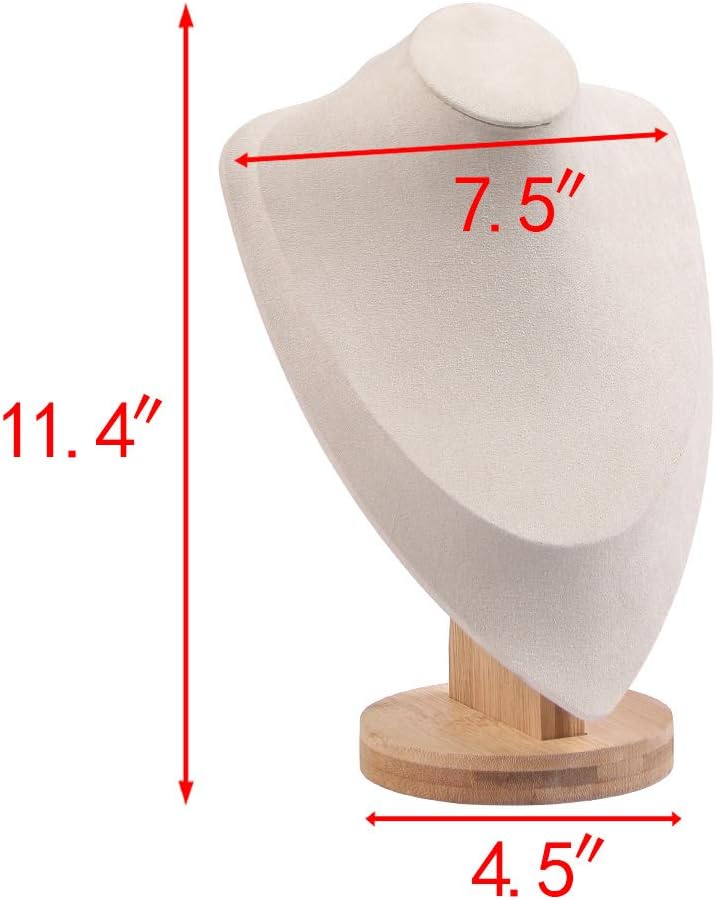 Coward Velvet Bust Necklace Display Stand For Show Bamboo Chain Jewelry Holder Organizer Model(beige velvet, 11.4")