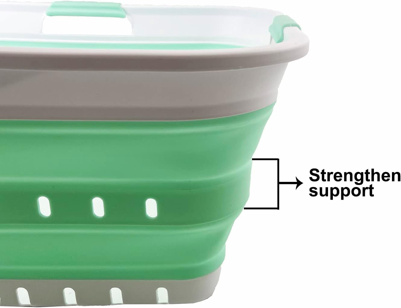 SAMMART 42L (11 gallon) Collapsible Plastic Laundry Basket - Foldable Pop Up Storage Container/Organizer - Portable Washing Tub - Space Saving Hamper/Basket (White/Pale Jade)
