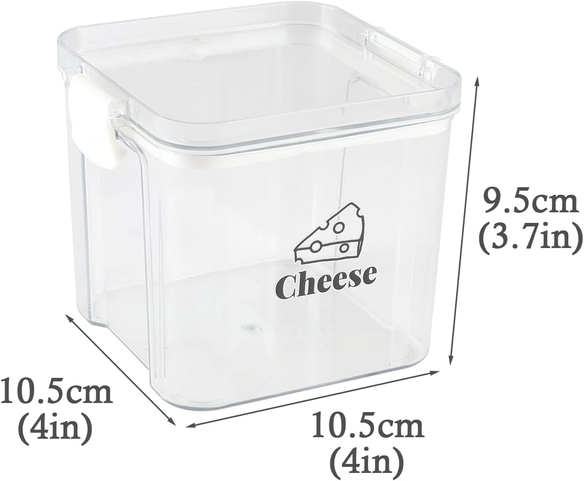 2 Pack Cheese Container for Refrigerator Airtight Creamer Container with and Lid Cream Cheese Sliced Cheese Box Cheese Saver for Fridge Keeper Cream Block Shredded Cheese Storage Box Clear