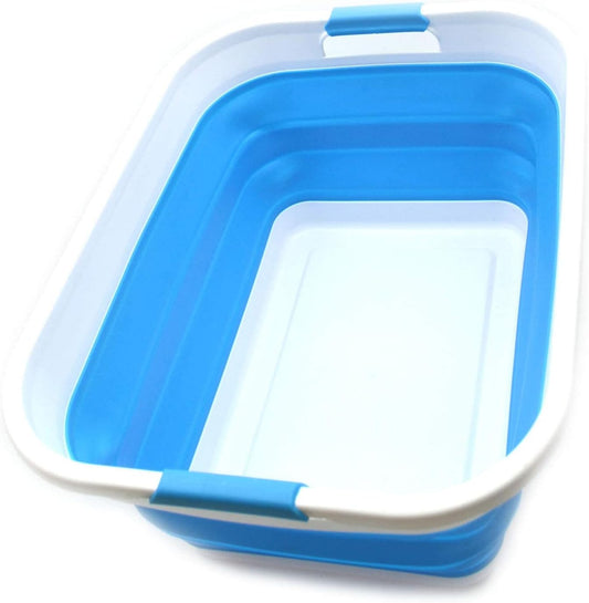 SAMMART 41L (10.8 gallon) Collapsible Plastic Laundry Basket - Foldable Pop Up Storage Container/Organizer - Portable Washing Tub - Space Saving Hamper/Basket (Rectangular, Sky Blue)