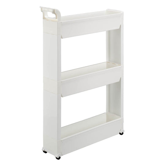 Miles Kimball Slim Storage Cart with 3 Baskets/Shelves and Rolling Casters for Kitchen, Laundry, and Small Space Storage, Durable Plastic - Measures 21" Long x 5" Wide x 28 1/4" High