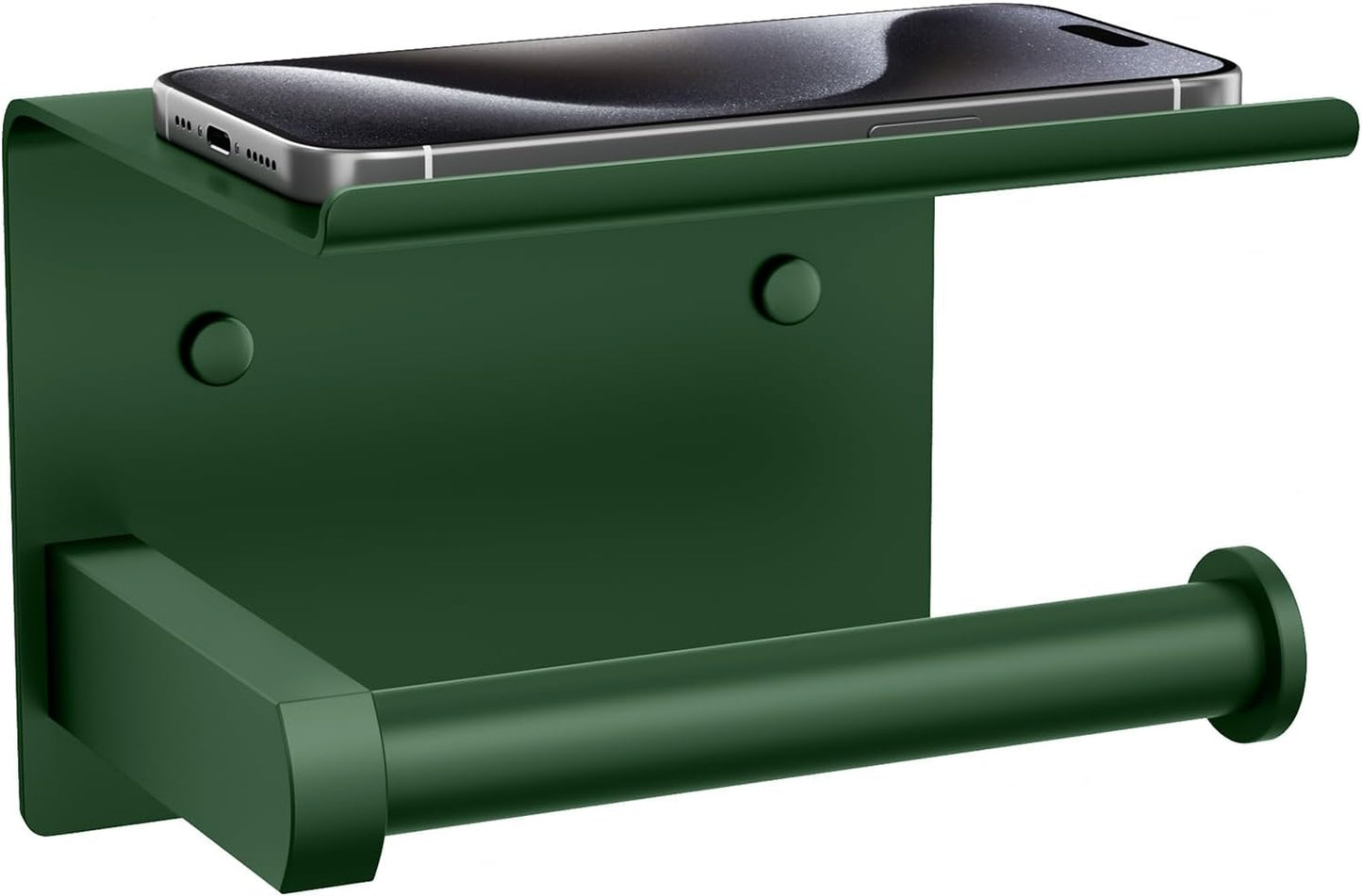 Tindbea Toilet Paper Holder with Shelf Adhesive or Screw Wall Mounted Toilet Paper Roll Dispenser Storage, Stainless Steel Bathroom Shelf Holder Accessories (Forest Green)