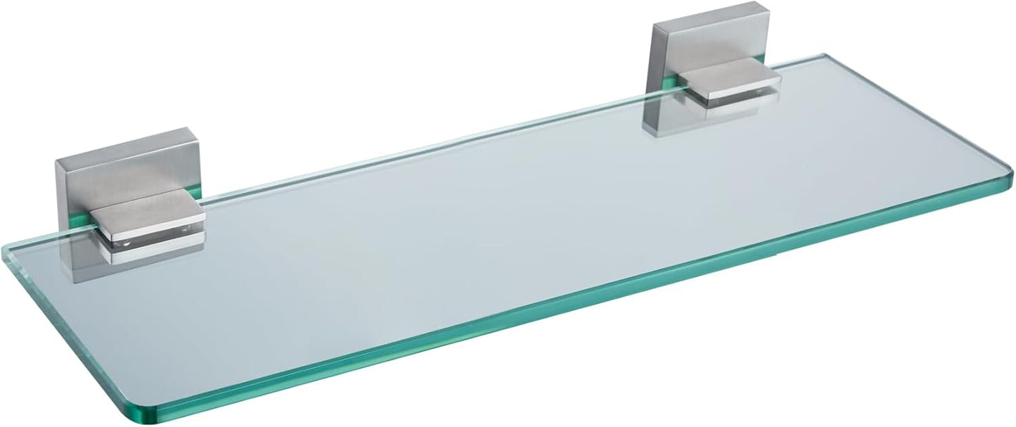 KOKOSIRI Wall Shelves Floating Bathroom Glass Shelf for Kitchen Storage, 12'' x 5.6'' Tempered Glass Wall Mounted Brushed Stainless Steel B1106BR-L12