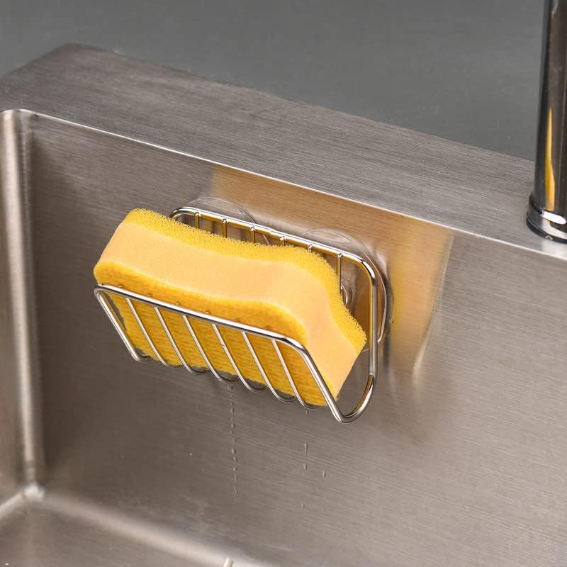 Toplife Sponge Holder for Kitchen Sink, Stainless Steel Suction Cup Sponge Caddy - Silver
