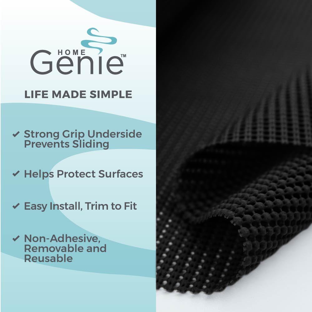 HOME GENIE Shelf Drawer and Cabinet Liner, Durable with Strong Grip, 12 in x 20 FT, Non Adhesive Liners Protect Kitchen Cabinets and Cupboard, Pantry, Bathroom Drawers and Shelves, Desks, Pitch Black