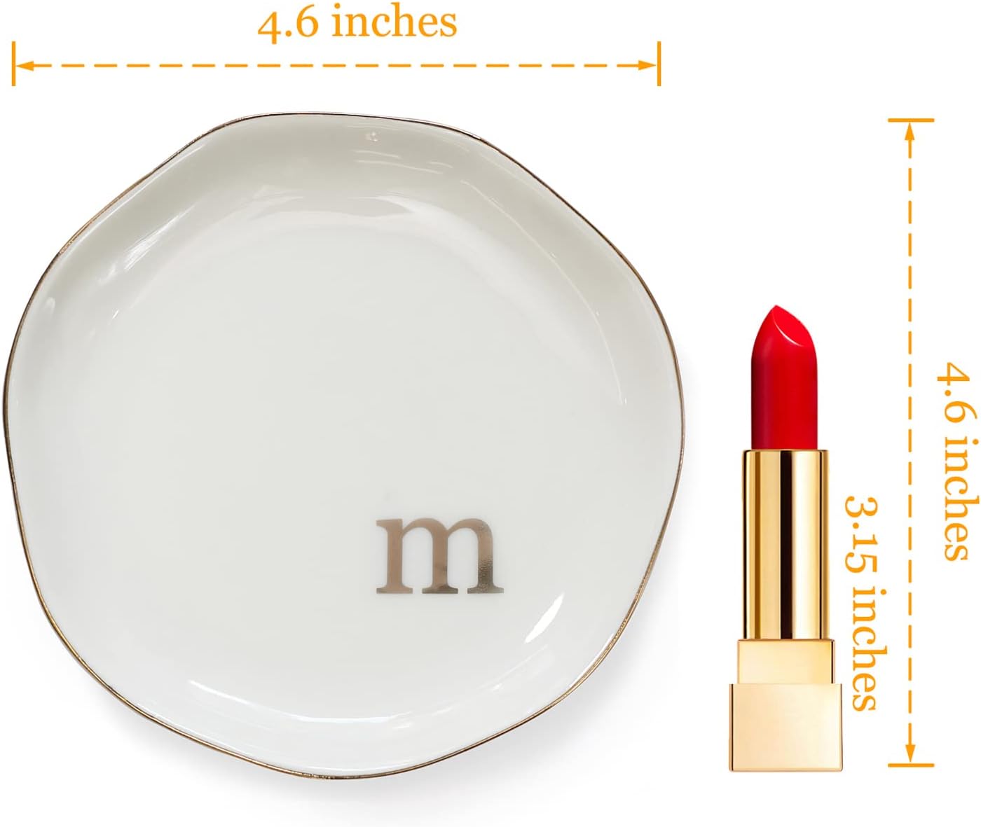 HOME SMILE Initials Ring Dish Jewery Tray with Personalized M-Monogrammed Engagement Wedding Gifts for Friends,Sister,Birthday Christmas Gifts for Women,Ceramic White