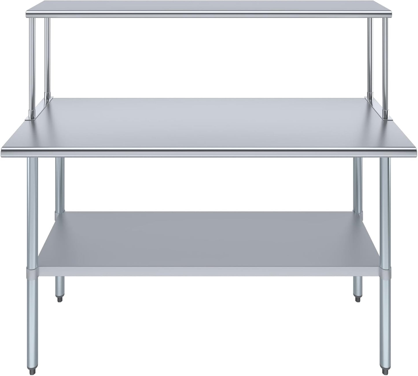Stainless Steel Work Table with Wide Single Tier Overshelf | Metal Kitchen Prep Table & Shelving Combo (24" x 60" Work Table + 12" Overshelf)