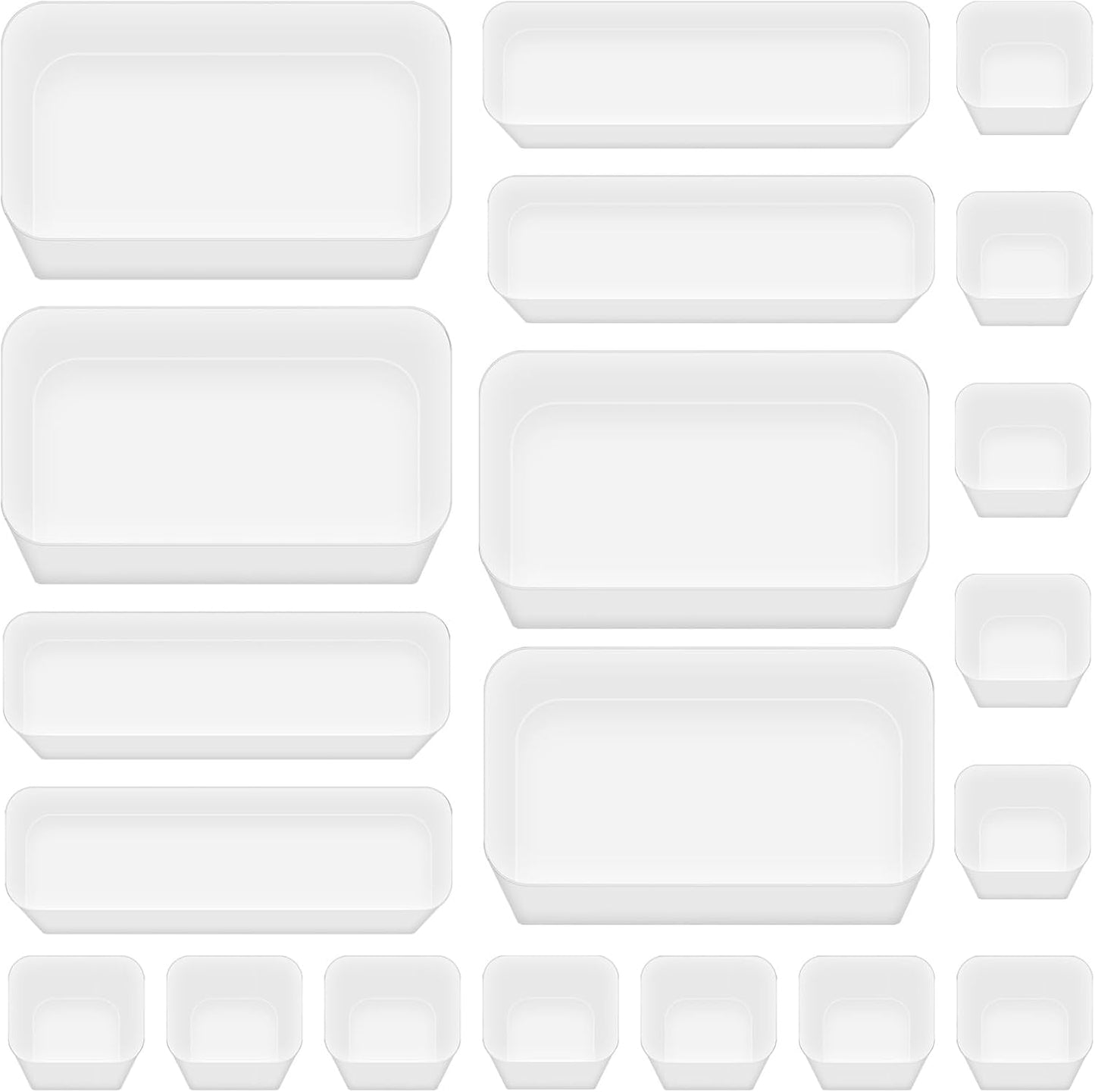 Poeland 20 Pcs Drawer Organizer Tray Storage Box for Bedroom Dresser Bathroom Kitchen, Frosted