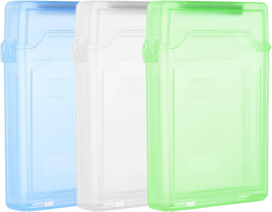 PATIKIL 4.5" x 3.2" Hard Drive Disk Case, 1Set Plastic Hard Disk Storage Box Portable Anti-Static Case for 2.5" External SSD HDD, White/Green/Blue